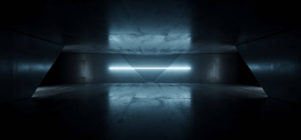 istock Alien Sci Fi Dark Futuristic Empty Cement Concrete Reflective Grunge Hall Underground Laser Beam Blue Garage Night Background Laser Line 3D Rendering 1181418331