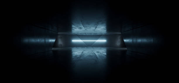 istock Alien Sci Fi Dark Futuristic Empty Cement Concrete Reflective Grunge Hall Underground Laser Beam Blue Garage Night Background Laser Line 3D Rendering 1181418354