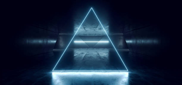 istock Alien Sci Fi Dark Triangle Neon Futuristic Empty Cement Concrete Reflective Grunge Hall Underground Laser Beam Blue Garage Night Background Laser Line 3D Rendering 1181418372