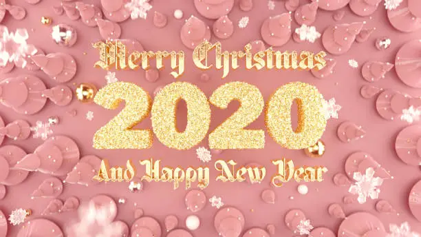 Photo of New Year 2020 typographical background with Christmas trees