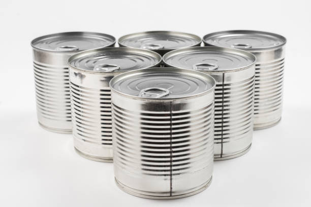 istock Group of silver canned food on white background. 1181421538