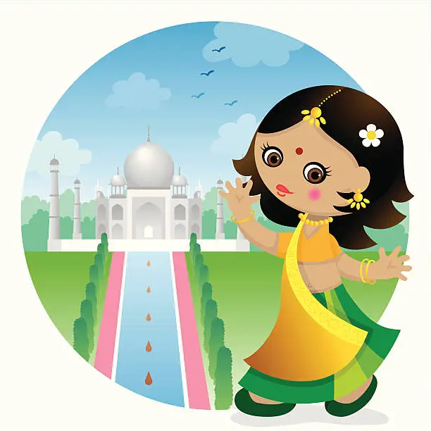 Vector illustration of Dancing India sari girl
