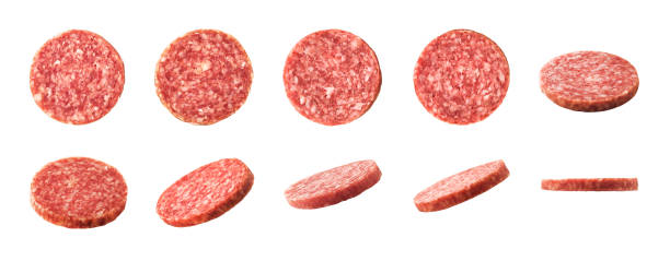 Smoked salami sausage slices isolated