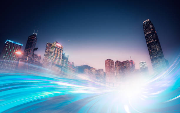 istock Motion blur effect with modern city in background 1181423059