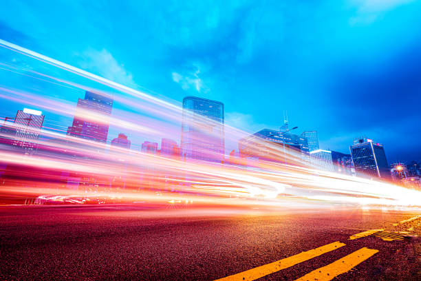 istock Motion blur effect with modern city in background 1181423067