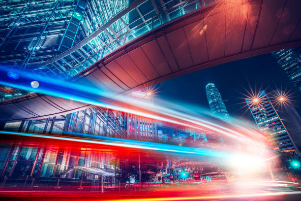 istock Motion blur effect with modern city in background 1181423099