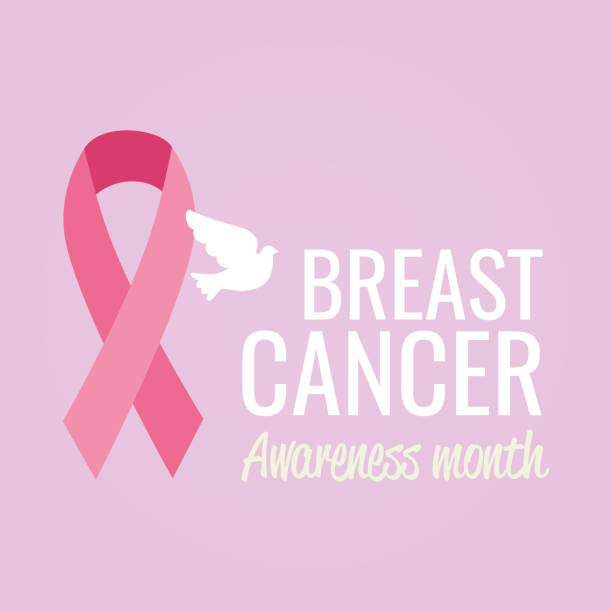 ilustraciones, imágenes clip art, dibujos animados e iconos de stock de cartel mes de concienciación sobre el cáncer de mama con paloma y cinta - beast cancer awareness month