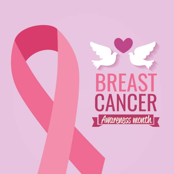 ilustraciones, imágenes clip art, dibujos animados e iconos de stock de cartel mes de concienciación sobre el cáncer de mama con palomas y cinta - beast cancer awareness month