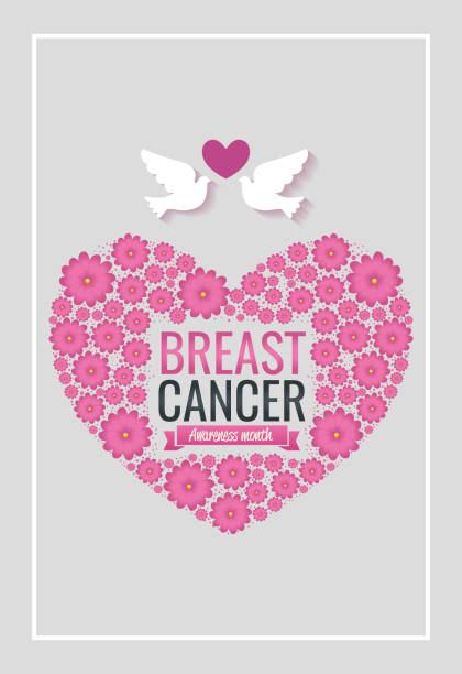 kalp ve güvercinler ile poster meme kanseri farkındalık ay - beast cancer awareness month stock illustrations
