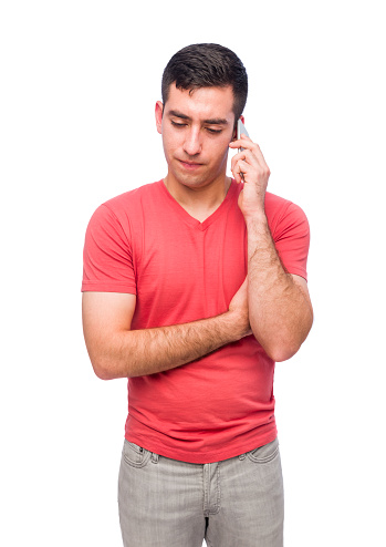 young man, cut out, latin man,three quarter length, men, talking on the phone, cellphone,