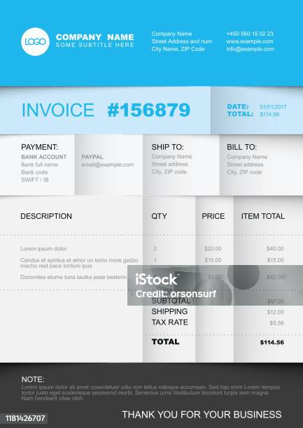 Stripe Example Invoice Invoice Template White And Blue Striped Version Stock Illustration ...