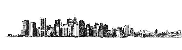 ilustrações, clipart, desenhos animados e ícones de horizonte da cidade de nova york (vector - new york city skyline bridge brooklyn