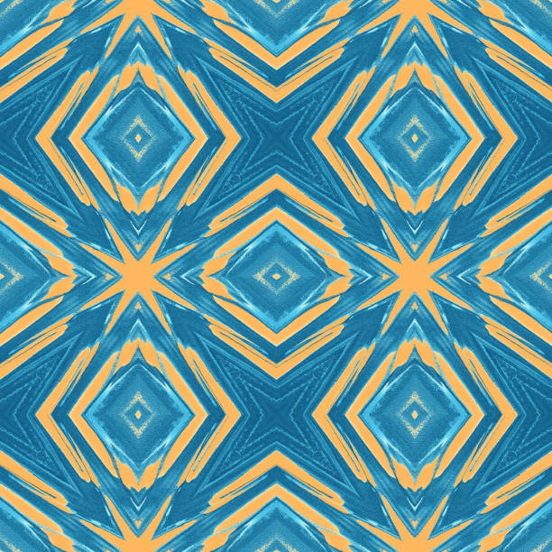 istock Kaleidoscope Grunge Blue Yellow Stars Diamond Pattern Seamless Tile Exploding Abstract Sea Beach Tropical Texture 1181430742