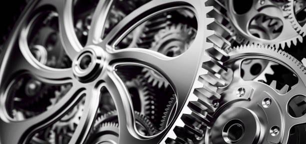 istock Mechanism, gears and cogs at work. Industrial machinery 1181431768