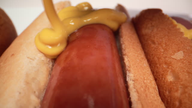 Extreme Macro Hot Dog with Mustard Squeeze