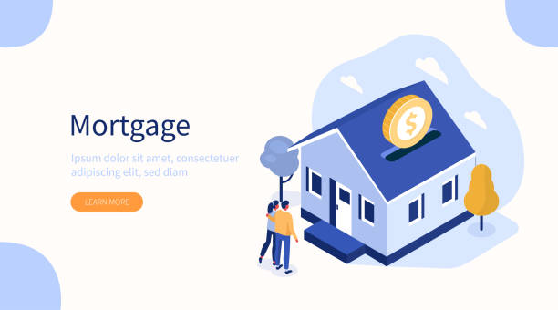 mortgage Family Buying Home with Mortgage and Paying Credit to Bank. People Invest Money in Real Estate Property. House Loan, Rent and Mortgage Concept. Flat Isometric Vector Illustration. house illustrations stock illustrations