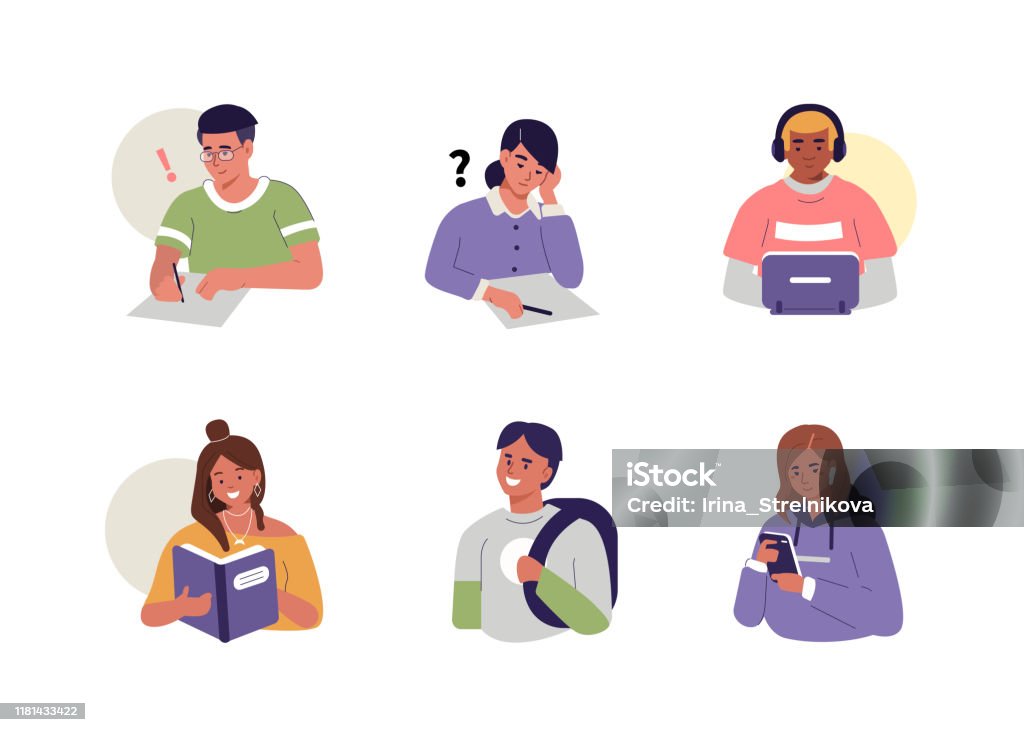 Students Stock Illustration - Download Image Now - Student, Writing -  Activity, Teenager - iStock