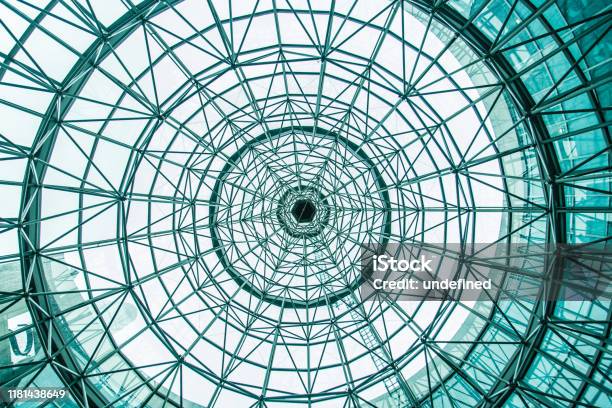 Looking Through The Circle Glass Roof From Bottom Position Stock Photo - Download Image Now