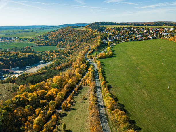 istock aerial view on colorful autumn landscape in Thuringia, Germany 1181443347