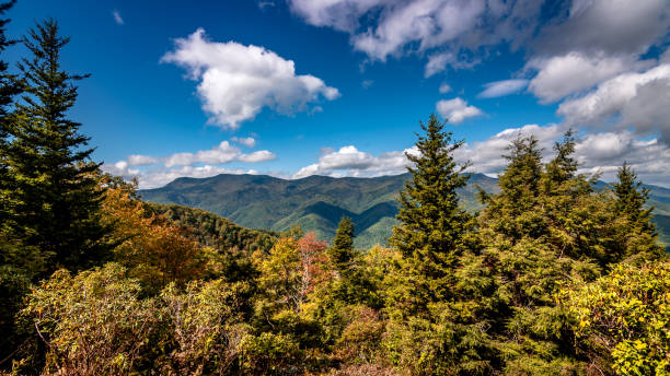 ブルーリッジパークウェイでの落下のヒント - blue ridge mountains appalachian mountains sunrise mountain ストックフォトと画像