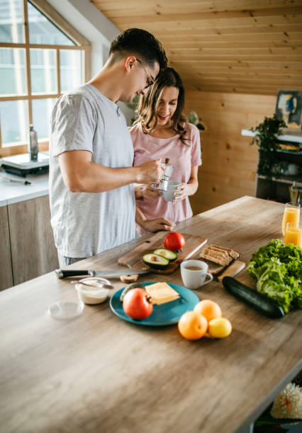 istock Young cheerful spouses enjoying morning time together 1181445617