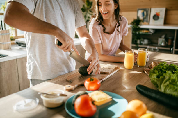 istock Young cheerful spouses enjoying morning time together 1181446520