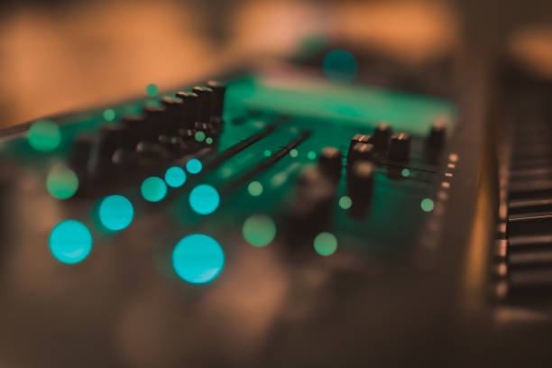 Electric piano keyboard blurred background with beautiful bokeh.