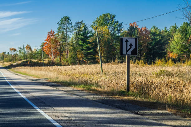 passing lane starting - canadian highway sign - no passing lane stock-fotos und bilder