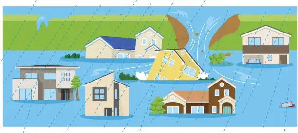 Vector illustration of A house that is flooded