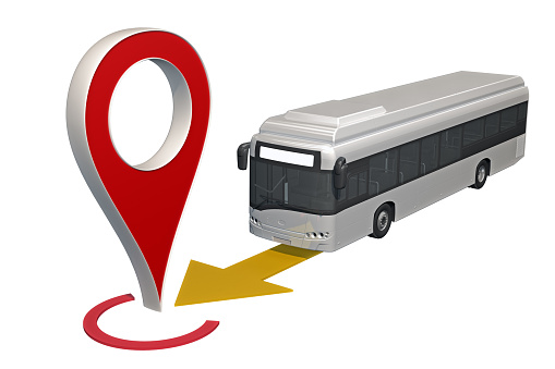 bus rides to point pin map. 3d rendering