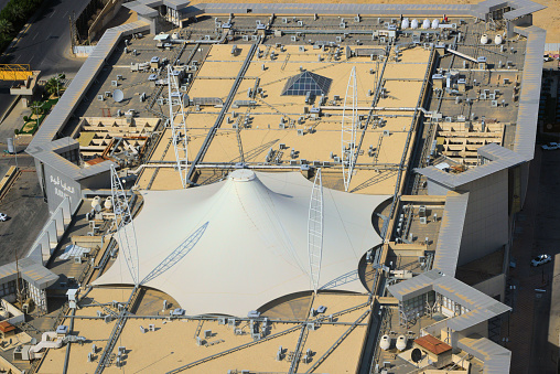 Riyadh, Saudi Arabia: Olaya View shopping center seen from above - tensile structure on the roof of the Olaya View shopping center - King Fahd Road