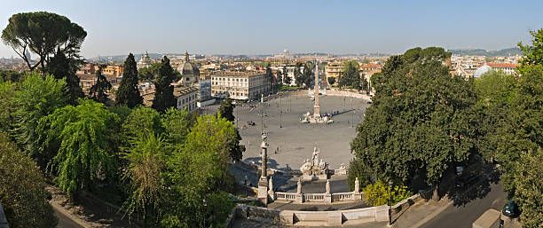 roma e a piazza del popolo panaroma - fontana della dea roma foto e immagini stock