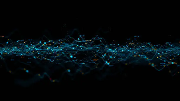 Photo of 3d render abstract background with graph made of dot particles.