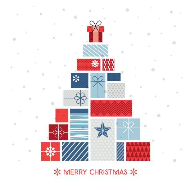 ilustraciones, imágenes clip art, dibujos animados e iconos de stock de árbol de navidad hecho de cajas de regalo ilustración de stock - regalos navidad