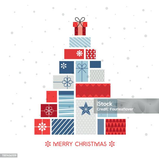 Christmas Tree Made Of Gift Boxes Stock Illustration - Arte vetorial de stock e mais imagens de Prenda de Natal