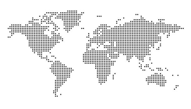 ilustraciones, imágenes clip art, dibujos animados e iconos de stock de ilustración de stock de mapa del mundo punteada vectorial - mapas