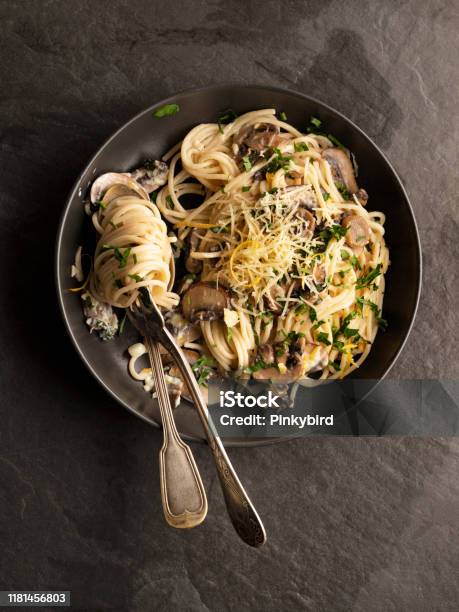 Creamy Spaghetti With Mushroomcreamy Pasta With Mushroomspaghetti Pasta And Mushroom Stock Photo - Download Image Now