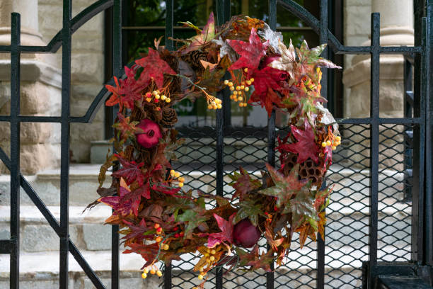 Autumn Wreath on a Gate in front of a Home