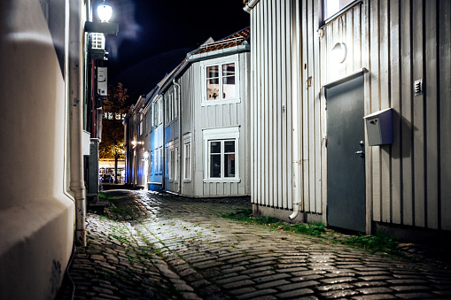 Dark alley in Trondheim, Norway