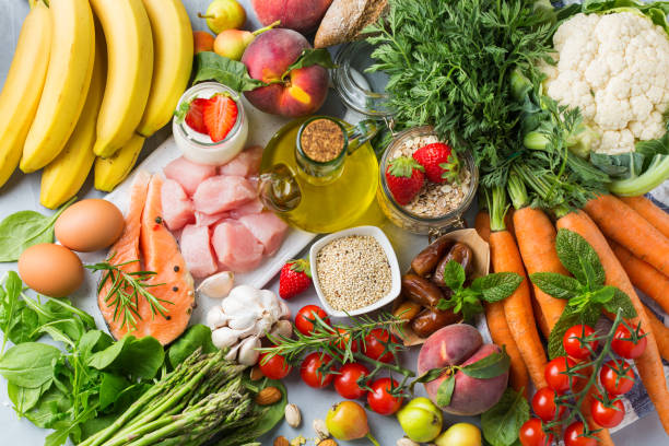 dash dieta mediterránea flexitaria para detener la hipertensión, presión arterial baja - comida sana fotografías e imágenes de stock