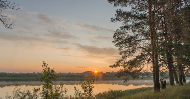 istock Beautiful dawn on the river Bank. 1181462827