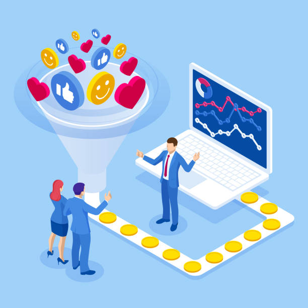 Isometric increasing conversion rates strategy. Data monetization, monetizing of data services, selling of data analysis concept. Isometric increasing conversion rates strategy. Data monetization, monetizing of data services, selling of data analysis concept follow up stock illustrations