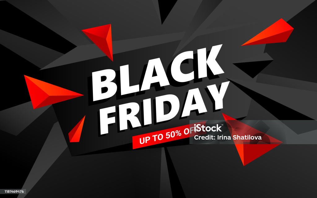 Kreative Black Friday Verkauf Inschrift Design-Vorlage. Black Friday Banner mit Dreiecken Design-Elemente - Lizenzfrei Black Friday Vektorgrafik