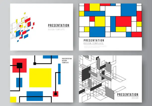 Vector illustration of The minimalistic abstract vector editable layout of the presentation slides design business templates. Abstract polygonal background, colorful mosaic pattern, retro bauhaus de stijl design.