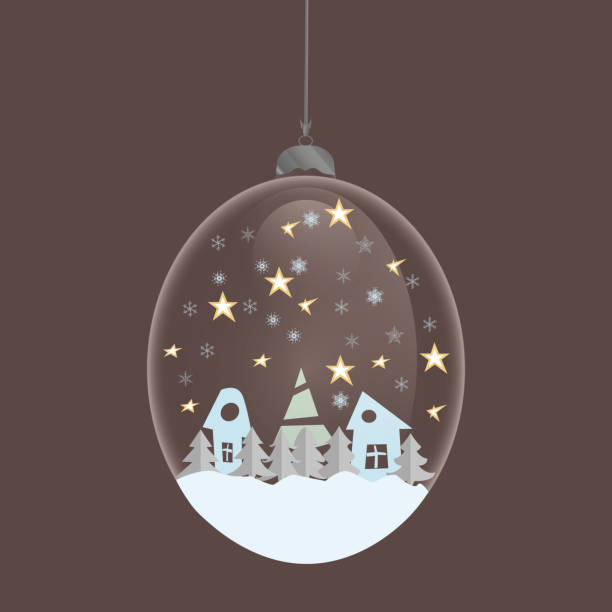 istock Hello winter snow globe. Glass bauble with glass sphere. House, Christmas tree and snowflakes. Ball toy with Christmas decor flat style vector illustration isolated on background. 1181470895