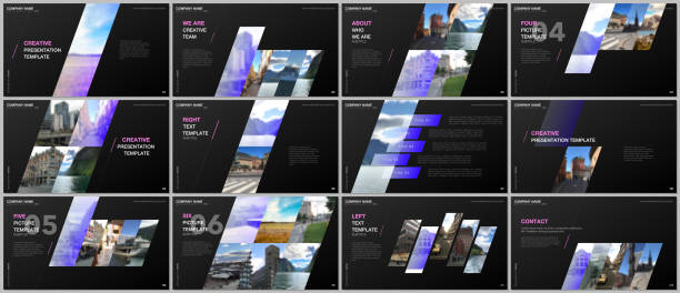 Minimal presentations design, portfolio vector templates with colorful gradient geometric background. Multipurpose template for presentation slide, flyer leaflet, brochure cover, report, advertising. Minimal presentations design, portfolio vector templates with colorful gradient geometric background. Multipurpose template for presentation slide, flyer leaflet, brochure cover, report, marketing. powerpoint template stock illustrations