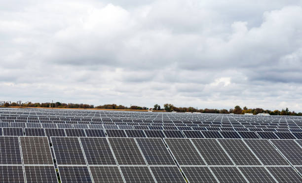 istock Sections of solar panels on the blue sky background 1181472999