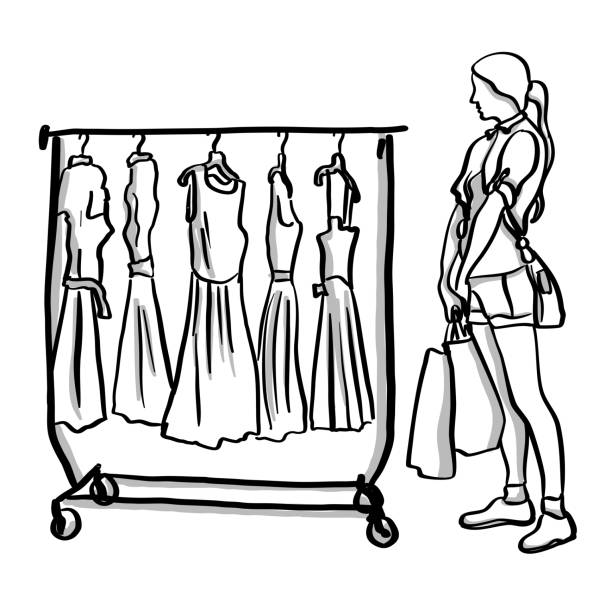 ilustraciones, imágenes clip art, dibujos animados e iconos de stock de chicas adolescentes eligiendo un vestido - young women women white background real people