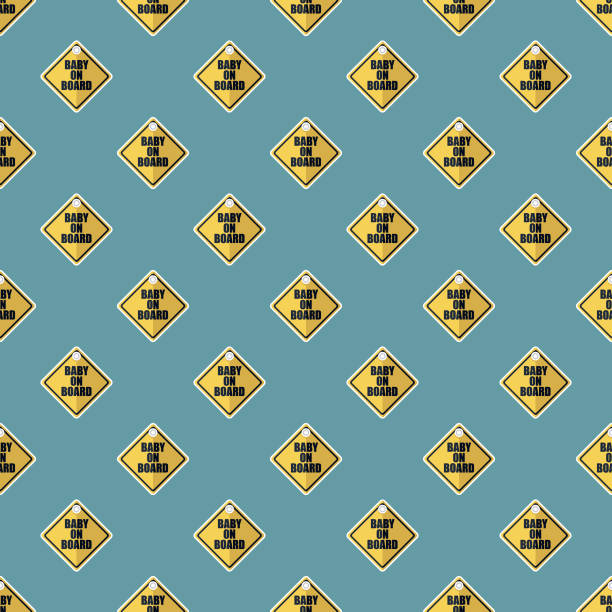 Baby on Board Sign Pregnancy Pattern A seamless pattern created from a single flat design icon, which can be tiled on all sides. File is built in the CMYK color space for optimal printing and can easily be converted to RGB. No gradients or transparencies used, the shapes have been placed into a clipping mask. pregnant patterns stock illustrations