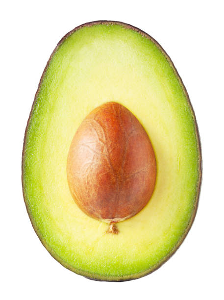 アボカドは白で分離 - avocado portion brown apple core ストックフォトと画像